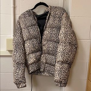 Leopard print puffer coat